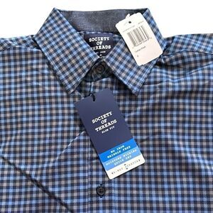NEW Society of Threads Blue Checkered Men's Shirt